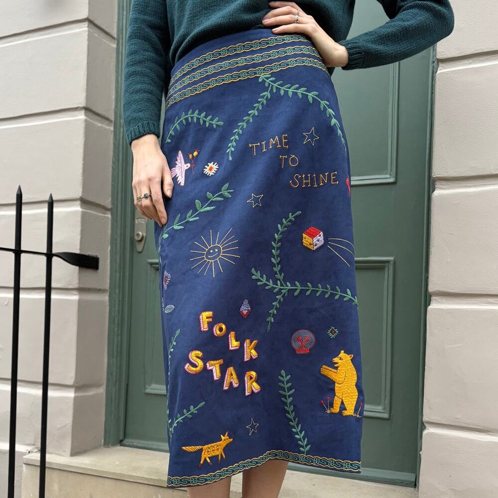 Brand new MOTHER denim Bits and Pieces embroidered skirt M - Picture 5 of 11